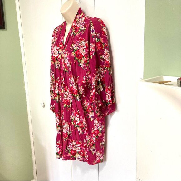 Swim Cover up KIMONO Duster Floral Wide Sleeves Mini One Size Fits Most - Picture 5 of 9